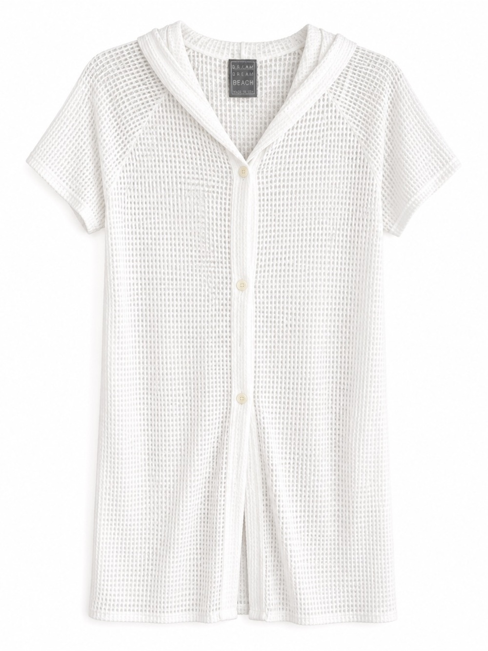Dream Beach White Waffle Knit Hooded Swim Cover Up Dress Made in USA
